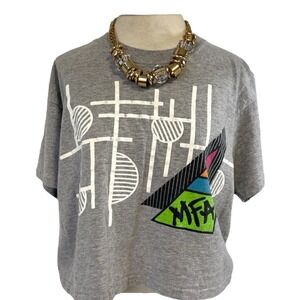 Vintage Danskin Geometric Art Graphic T-Shirt Sz XL 80s Crop Oversize No Tag MFA